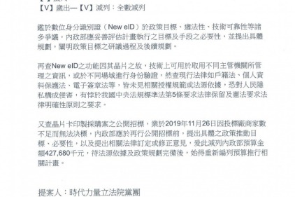 【新聞稿】人民隱私要保障，eID預算不能放｜在野黨應堅守提案，民進黨別恣意蠻幹